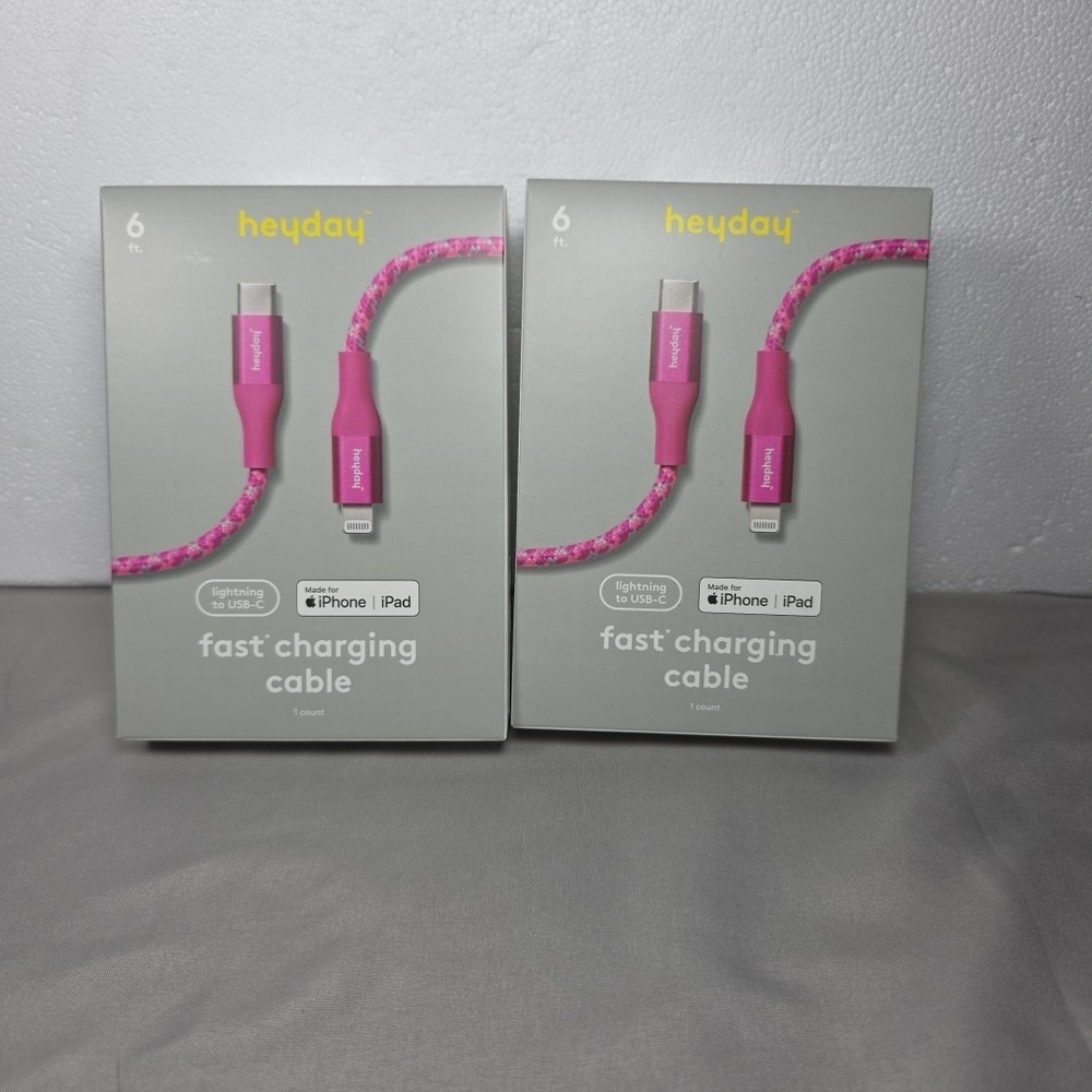 Heyday Pink 6 Ft Fast Charging Cable To USB-C‎ IPhone IPad New Set Of 2